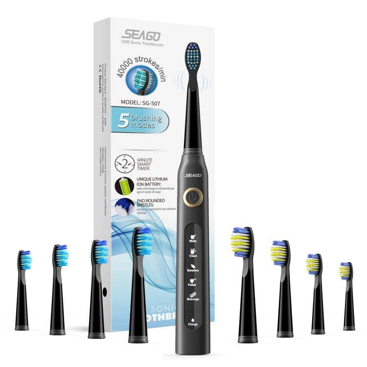 Cepillo de Dientes Eléctrico Sónico, Seago Cepillo Electrico Con 8 Cabezales de...